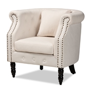 Baxton Studio Renessa Classic and Traditional Beige Velvet Fabric Upholstered and Dark Brown Finished Wood Armchair Baxton Studio restaurant furniture, hotel furniture, commercial furniture, wholesale living room furniture, wholesale accent chairs, classic accent chairs